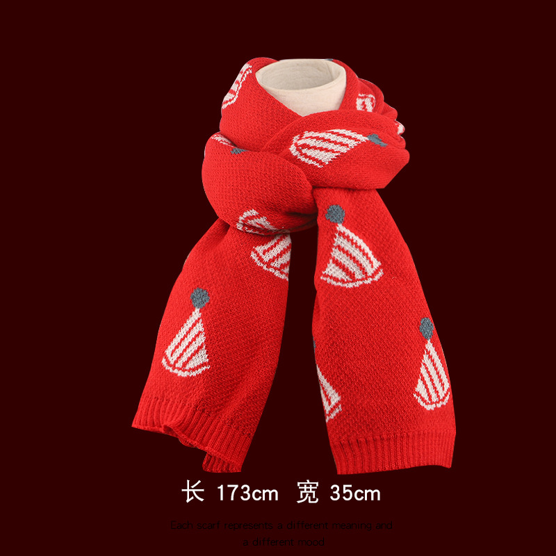 2023 вязаный зимний шарф для шеи теплый рождественский шарф подарок шарф с красным оленем женский Универсальный осенний удлиненный шарф для студентов