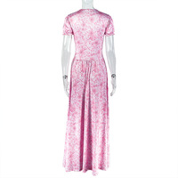 Robe longue élégante et décontractée pour femme, coupe trapèze, en soie de lait, à manches courtes, motif floral, pour l'été 2026, idéale pour les vacances, la plage, les anniversaires ou les soirées.