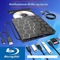 Unidad de Blu-ray multifunción USB 7 en 1 con lector de tarjetas SD/TF y Puerto tipo C para grabadora de Blu-ray