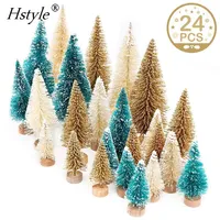 24Pcs Kunstmatige Mini Kerstbomen, sisal Bomen Met Houten Basis Fles Borstel Bomen Voor Kerst Tafel Top Decor SSD242