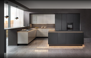 خزائن مطبخ خشبية سوداء بتصميم عصري على الطراز الأوروبي مخصصة وعالية الجودة مع تجهيزات عملية - Product Image 2