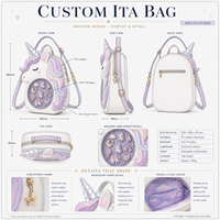 Sac Ita personnalisé licorne mignon, sac à main Kawaii Pastel Dream, grand sac messager rond avec fenêtre transparente en PVC, breloque étoile, crinière arc-en-ciel, sac de rêve
