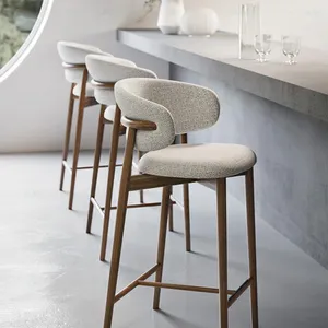 Nordic Bar Furniture Modern Solid Wood Velvet Fabric Counter Height Bar Chair For Kitchen