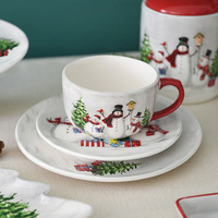 Pays nordique noël bonhomme de neige ensemble de vaisselle jetable en relief de style occidental en céramique assiette plate tasse bol pour plat de salade de riz
