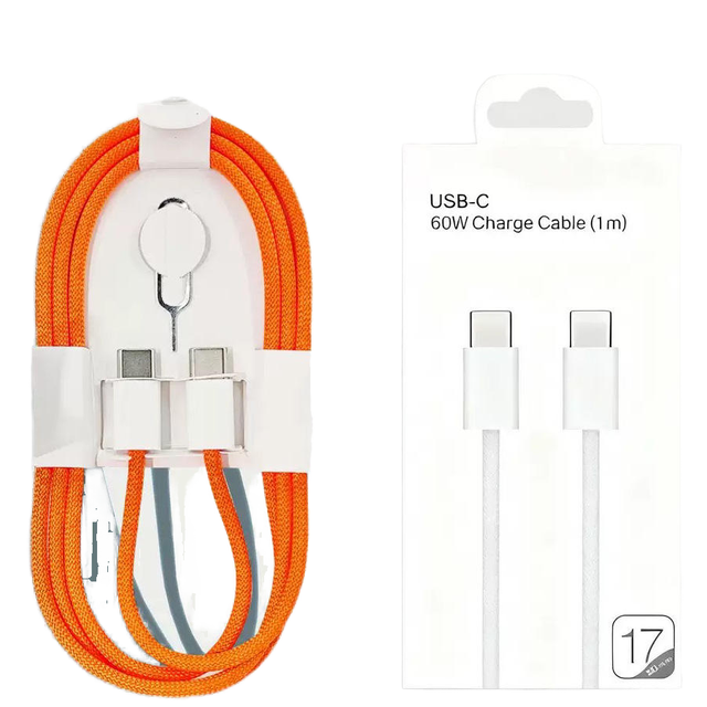 High Quality 60W 3A USB-C to Type-C Braided Fast Charging Cable with Pure Copper Conductor 1m for iPhone 15/16/17 Pro Max Camera