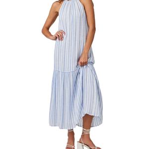 Robe en lin décontractée pour femme, nouvelle mode, rayée, longueur midi, en coton, idéale pour l'été – Vente chaude OEM - Product Image 1