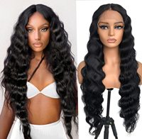 Angelbella Vente en gros Cheveux vierges brésiliens Remy longs Style vague profonde de l'océan Transparent Lace Front perruque suisse Usine directe
