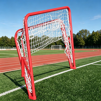 But de football miniature réglable en métal rouge, robuste et mobile, pour enfants, entraînement en extérieur et sur la plage