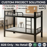 Lit double en métal style superposé noir minimaliste, structure de lit double en fer démontable, taille standard pour dortoir