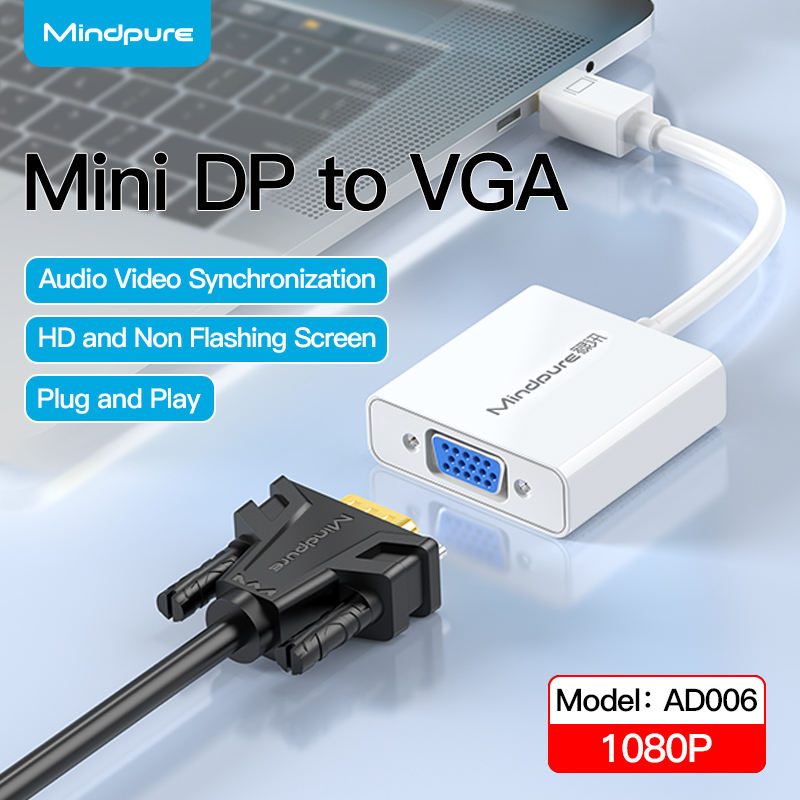 White-mini DP to vga converter 1080p
