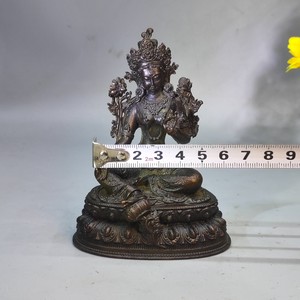 Statue de <span class=keywords><strong>Bouddha</strong></span> <span class=keywords><strong>Tara</strong></span> Verte en Bronze Antique, Gravée et Embossée, Petite Statue Tibétaine pour la Richesse, Prière Bouddhiste, Métal, Noël - Product Image 3