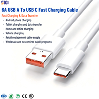 Câble de charge rapide USB A vers Type C 6A pour téléphones Android, gaine TPE, cœur en cuivre épais, protection anti-tension renforcée