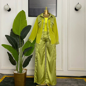 Abbigliamento Femminile Europeo <span class=keywords><strong>e</strong></span> Americano, Nuova Moda Estate 2026, Set con <span class=keywords><strong>Camicia</strong></span> a Maniche Lunghe <span class=keywords><strong>e</strong></span> <span class=keywords><strong>Pantaloni</strong></span> a Gamba Larga con Design Patchwork - Product Image 1