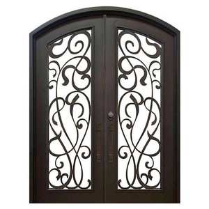 Double portes pivotantes extérieures en acier de sécurité moderne, conception de porte en fer, Double porte d'entrée en verre pour maison Villa - Product Image 3