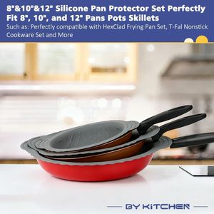 3 protections de casseroles en silicone avec 6 séparateurs de casseroles en feutre pour empiler les casseroles, protections de casseroles en silicone - Product Image 6