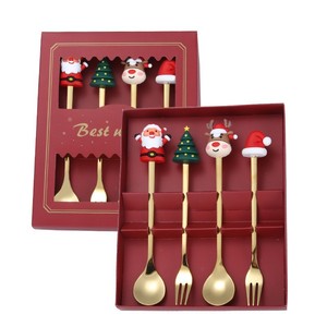 Ensemble de couverts de luxe créatif 4 pièces en or et argent, acier inoxydable, cuillère à <span class=keywords><strong>thé</strong></span>, café, dessert, fourchette pour fête, Noël - Product Image 2