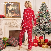 Piyama Natal wanita dengan kardigan berkancing dan lengan panjang serta celana panjang untuk setelan pakaian rumah, pakaian santai, dan baju tidur wanita
