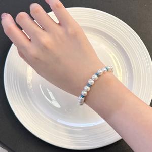 Bracelet à boucle en forme de bâton de fleur turquoise, style rétro européen, incrusté de coquillages marins et de perles d'eau douce, vente en gros et au détail, bracelets de charme tendance - Product Image 4