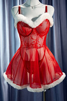 Ensemble de lingerie sexy en dentelle rouge de Noël
