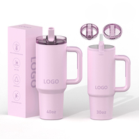 Gobelet isotherme personnalisé en acier inoxydable de 30 oz et 40 oz avec poignée, double paroi sous vide, tasse à café de voyage avec paille pour les aventures en plein air