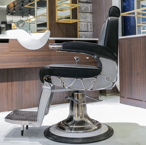 Sillón de Barbería Profesional, Resistente, Hidráulico, de Cuero Negro, Reclinable, Portátil, Retro, de Primera Calidad, para Salón de Belleza - Product Image 3