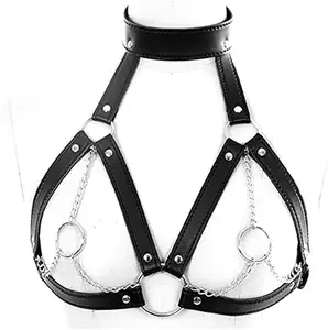 Punk Gothic Metal Chain Tassel Harness Leather Bra Strap