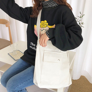 Solid Color Canvas Messenger Bag Horizontal Square Zipper Closure Everyday Use Women's Bag Black And White Spring 2023 - Product Image 4