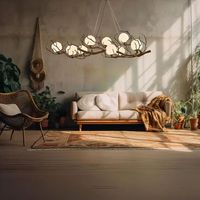 Lustre suspendu LED rétro personnalisé en gros pour restaurant, hôtel, décoration lune, luminaire vintage en forme de branche