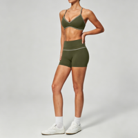 Ensemble de yoga pour femme GH avec logo personnalisé, color block, soutien-gorge de sport et short très extensibles, effet ventre plat, tenue de fitness et de gym