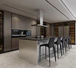 Armoire de cuisine contemporaine de forme incurvée, finition laquée, armoire de cuisine moderne avec îlot - Product Image 3