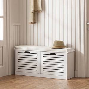 Puerta de entrada de estilo francés, impermeable, <span class=keywords><strong>cerrado</strong></span>, <span class=keywords><strong>banco</strong></span> para zapatos sentado, patio de juegos, estante de almacenamiento de zapatos de madera blanca, gabinete con 2 cajones abatibles - Product Image 1