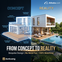 Maison préfabriquée moderne entièrement personnalisée avec structure en acier à panneaux sandwich, forme incurvée, salle à manger, support de conception 3D gratuit