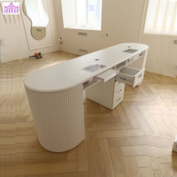 Table de manucure professionnelle moderne pour salon de beauté, double poste, en bois blanc avec collecteur de poussière
