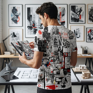 Camiseta de Hombre Talla Grande con Estampado de Grafiti, Manga Corta, Cuello Redondo, Estilo Casual Urbano, Impresión Digital, Tejido de Algodón - Product Image 1
