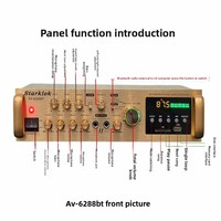 Amplificateur de karaoké haute fidélité AV-6288BT 1000W 2*500W double usage 12V/220V AC/DC BT sans fil en plastique