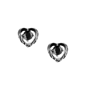 Heart Shaped Titanium Steel <b>Stud</b> <b>Earrings</b> With Black Zircon Bezel Setting <b>For</b> <b>Men</b> And Women CF148 - Product Image 5