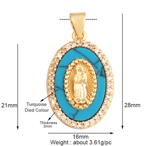 Design à la mode Médaille Miraculeuse Vierge Marie Catholique, Sainte Mère Naturelle Perle Shell Agate Malachite Oeil De Tigre Pendentif Charme M66 - Product Image 5