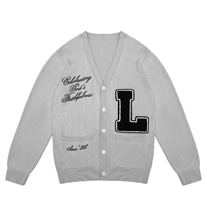 Áo len nam thêu chữ thêu nổi kiểu letterman có túi cài nút mùa thu - Product Image 3