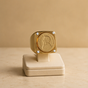 Anillo de sello con diseño de moneda <span class=keywords><strong>Kruger</strong></span> de Sudáfrica, chapado en oro de 18K, de acero inoxidable, cuadrado, de banda ancha y pesada, joyería vintage con moneda para hombre - Product Image 6