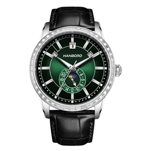 Montre de luxe HANBORO 5A, mouvement automatique, boîtier en acier inoxydable, bracelet en cuir de vachette, fermoir papillon, 5 ATM - Product Image 2