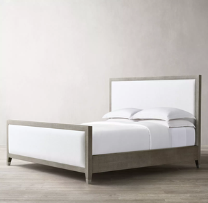 Lit Queen Size avec Pied de Lit Rhoohill RH Style Américain en Bois Massif avec Lin, Chambre à Coucher Moderne, Cuir Embossé Shagreen, Hôtel - Product Image 3