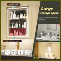 Armoire de toilette en aluminium avec miroir LED anti-buée, réglage de la couleur de la lumière, prises et ports USB