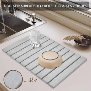 Eco-Friendly Diatomaceous Earth Large Stone Dish Drying <b>Mat</b> Fast Dry Absorbent Collapsible Dish Drying <b>Mat</b> for <b>Kitchen</b> Counter - Product Image 3