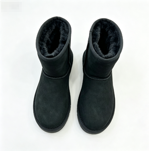 Black <b>Sheepskin</b> Winter <b>Boots</b> Slip-On Closed Toe Plush Lining Rubber Outsole Anti-Slippery EVA Midsole Solid Color - Product Image 2