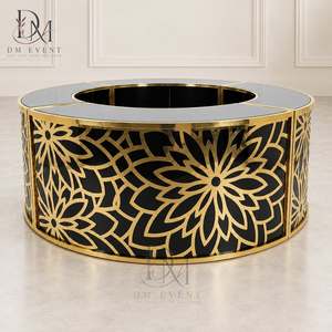 Barra de Bar Redonda Plegable Grande de Acero Inoxidable Dorado y Negro Personalizada con Tapa de Vidrio Templado Desmontable - Product Image 2