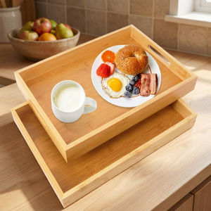 Plateau de service rectangulaire en bambou poli durable chinois, service à thé, motif personnalisé, design minimaliste pour les fêtes, hôtel - Product Image 3