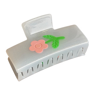 Pince à cheveux carrée artisanale en cristal d'acide acétique, motif fleur, petite et mignonne, accessoire pour cheveux - Product Image 5