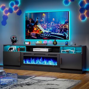 Kalsubo 70 Inch Black Fireplace <b>Tv</b> <b>Stand</b> with Power Outlet Led Lights Storage Cabinets for up to 80 Kalsubo 36 Inch - Product Image 1