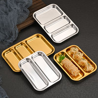 Plateau à collation en acier inoxydable 304 poli, à deux compartiments, pour assaisonnements, style minimaliste, pour usage commercial quotidien en restaurant