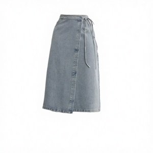 Falda Midi Cruzada de Mezclilla con Lazo Lateral, Estilo Casual, de Algodón Lavado, para Mujer, Estilo Primavera - Product Image 2